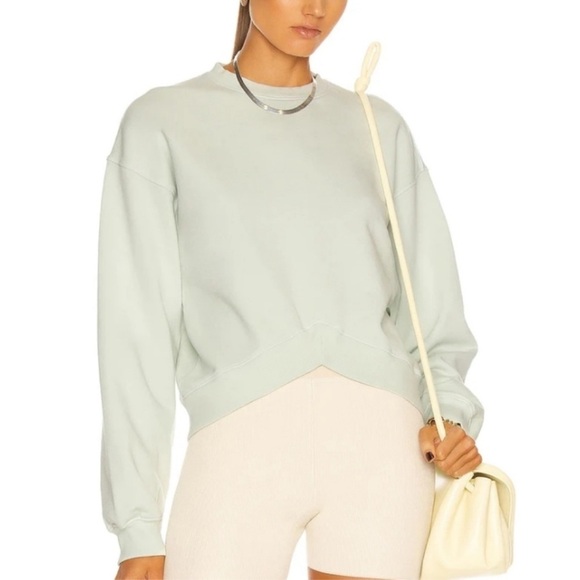 Agolde Chevron Hem Sweatshirt Vanilla Mint Green Pullover Crop Shirt Sz L NEW - Picture 1 of 14